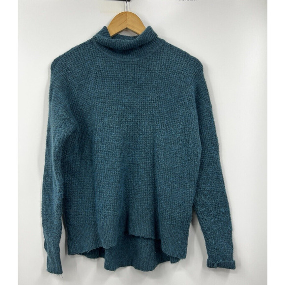 Madewell Sweater‎ Womens Wafflestitch Turtleneck Wool Alpaca Blue Size Medium - Picture 1 of 7